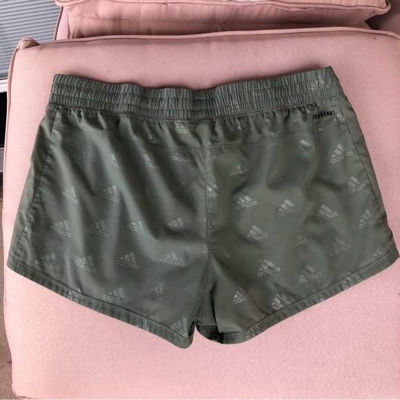 Adidas Womens Aeroready Green Allover Logo Athletic Shorts Size L - Picture 7 of 11